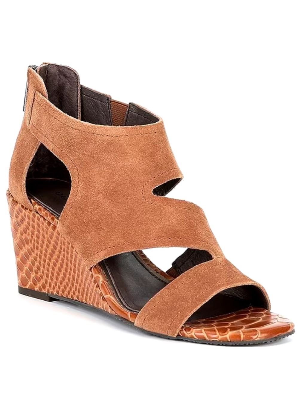 Donald J. Pliner Tan Suede Cutout Wedge Sandals